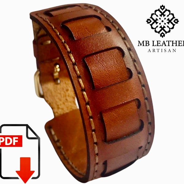 PDF pattern leather bracelet download Easy pattern Leather DIY Leather wristband Steampunk style