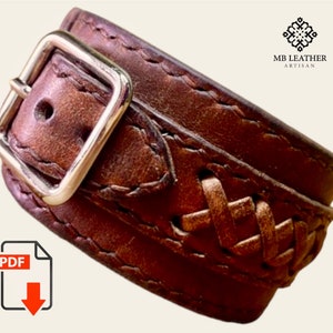 PDF pattern leather bracelet download Easy pattern Leather DIY Leather wristband Steampunk style