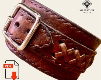 Modello PDF bracciale in pelle da scaricare Modello facile Pelle fai da te Bracciale in pelle stile Steampunk