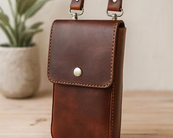 PDF-Schnittmuster für eine Handytasche aus Leder: DIY-Umhängetasche – Nähvorlage