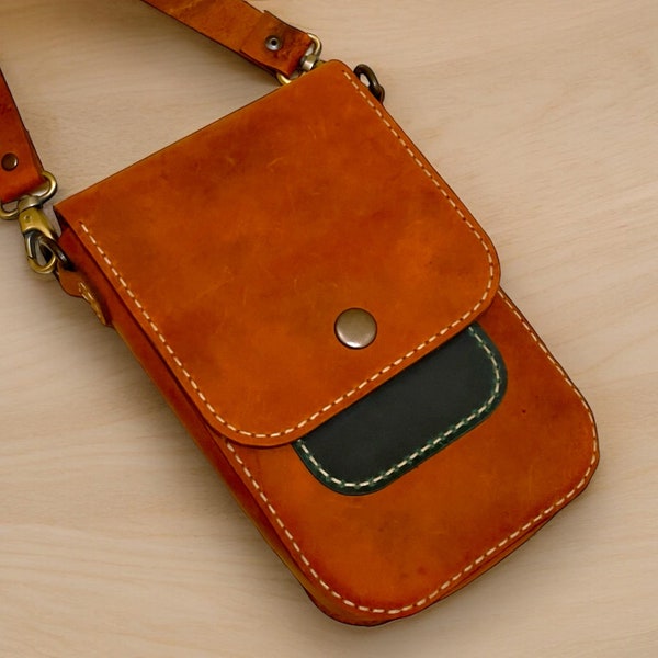Modèle PDF de sac pour téléphone en cuir, sac en cuir, sac pour téléphone portable, cuir fait main, cuir à faire soi-même, motif en cuir, modèle numérique