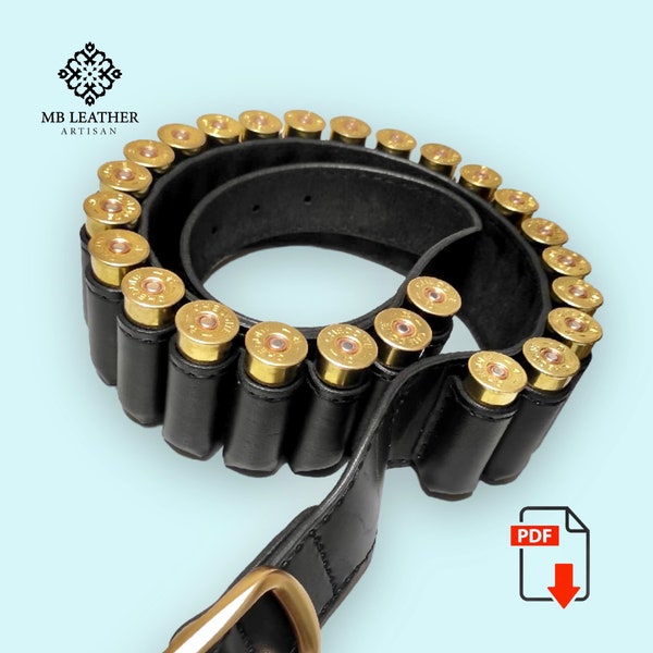 PDF Pattern Leather Ammo Belt, Handmade Leather Cartridge Belt, Leather DIY, Leather Pattern, Hunting Bandolier Template Digital