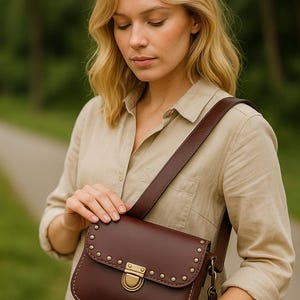 Leather Crossbody Bag PDF Pattern – Studded Flap Purse Template – DIY Shoulder Bag Sewing Pattern – Digital Download