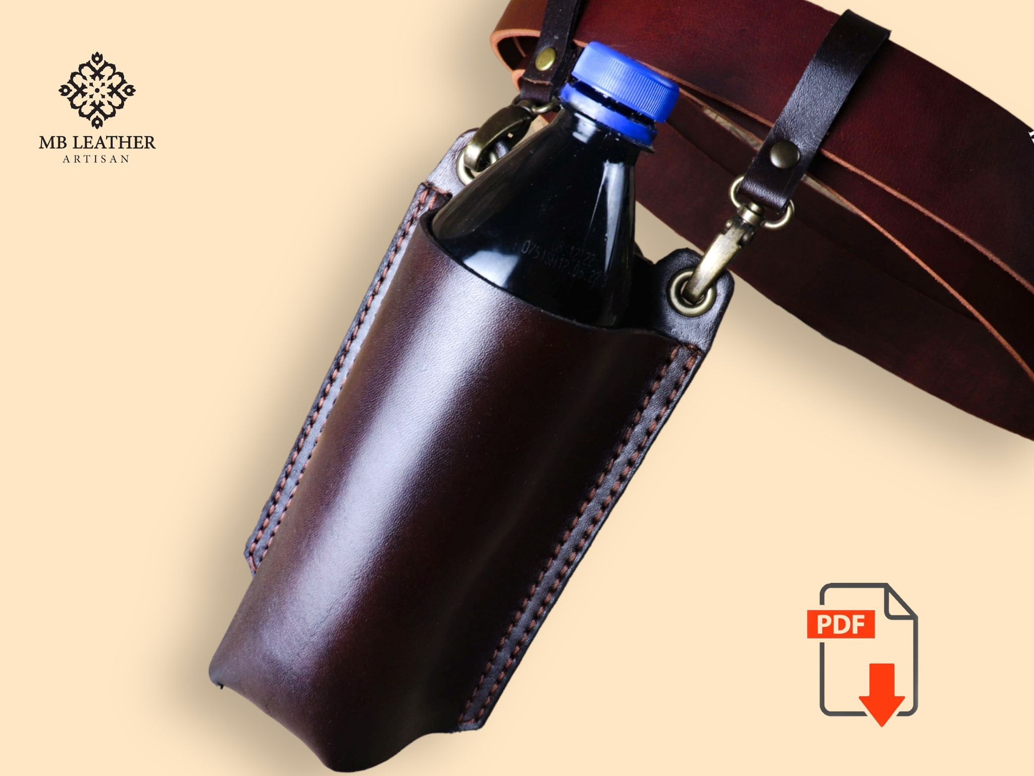 PDF Pattern Leather Bottle Holster, Handmade Leather, Leather DIY, Leather Pattern, Template Digital