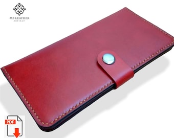 May include: Red leather wallet with a snap closure and a stitched edge. The wallet is made by MB Leather Artisan.