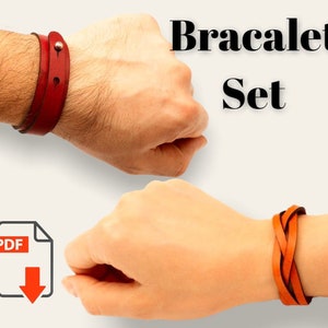 PDF pattern leather bracelet set download Easy pattern Leather DIY Leather wristband set Steampunk style