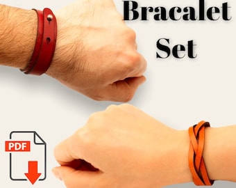 Leather Bracelet Set PDF Pattern, Steampunk Wristband DIY