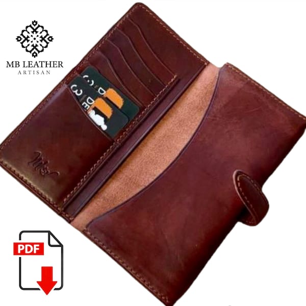 PDF Template - Leather Long Wallet Pattern - Leather DIY - Pdf Download - Wallet Template