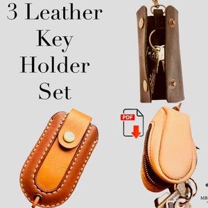 PDF Pattern 3 Leather Key Holder Template Set - Key Rings Pattern - Key Fobs Template