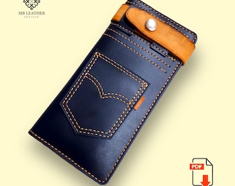 PDF Template - Leather Long Wallet Pattern - Leather DIY - Pdf Download - Wallet Template