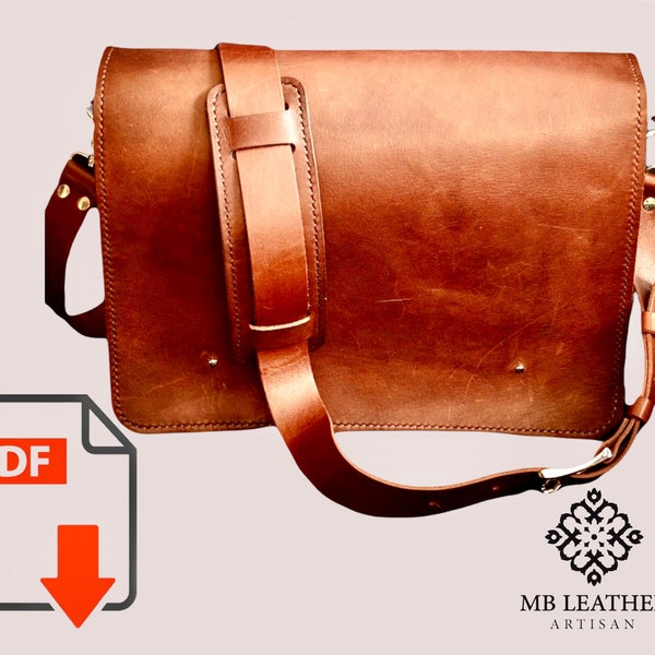 Leder-Umhängetasche mit PDF-Muster | Herren-Umhängetasche | Damen Messenger Bag | Umhängetasche | Taschenmuster PDF | Aktentaschenmuster