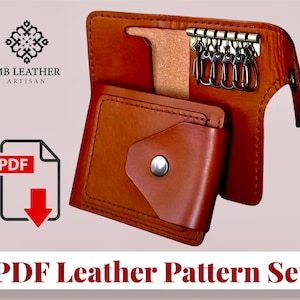 Conjunto de couro com padrão PDF - Modelo de carteira minimalista - Modelo de porta-chaves
