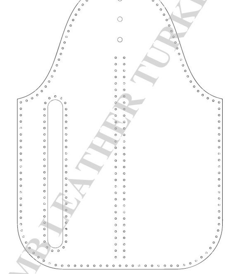 May include: A leather pattern with a rectangular opening in the centre. The pattern is outlined with small circles.