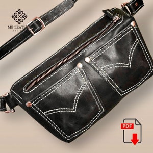 PDF Schnittmuster Leder Cross Bag - Schnittmuster - Bauchtasche Schnittmuster - Gürteltasche Schnittmuster - Bauchtasche Schnittmuster - Gürteltasche Schnittmuster - Hip Bag Template