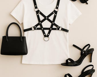 Pentagram Leather Harness Pattern: DIY Gothic Festival Wear (PDF Sewing Template A4 Size)