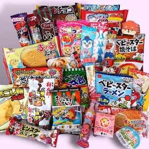 50 Exclusive Exotic Japanese Korean Asian Surprise Mystery Dagashi Ramen Chips Candy box | Full size Snacks Ramune Drinks DIY Candy Kit