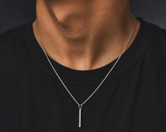 Bar Chain Necklace Minimalist Vertical Pendant Necklace Everyday Silver Jewelry Surgical Steel