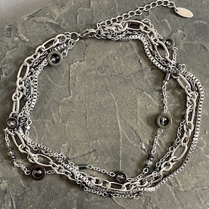 Grunge bracelet Goth bracelet Grunge choker Layered necklace set Surgical steel with hematite Necklace set Grunge necklace image 2