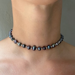 Black Pearl Choker Adjustable choker Black pearl necklace Кeal pearl necklace Pearl Chain Necklace Grunge choker Choking necklace
