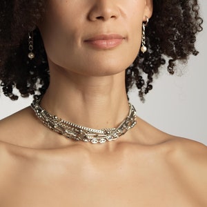 Layered Kette Choker Grunge dramatische Silber Halskette Set Alternative Freundin Geschenk