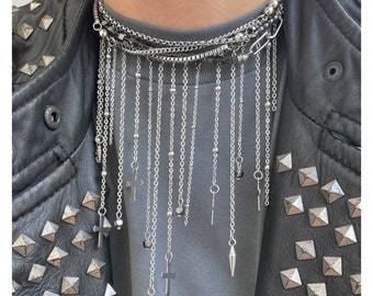 Collier punk Collier croix Collier ras de cou grunge Ensemble de colliers superposés Collier hématite en acier chirurgical Collier grunge Collier dramatique