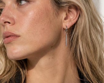 Silver Bar Hoop Earrings Dangle kpop earrings Hypoallergenic Stainless Steel Minimalist