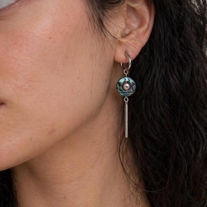 Abalone Shell Earrings Silver Hoop Dangle Bar Earrings Minimalist Jewelry