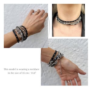 Leather bracelet Punk bracelet Grunge choker Layered necklace set Surgical steel Grunge necklace Alternative necklace Leather choker