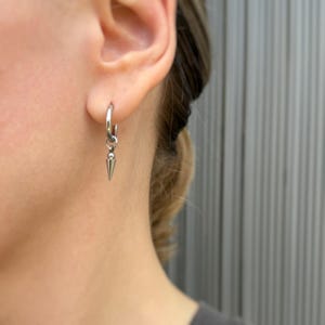 Dangle Spike Earrings Surgical Steel Hoop, Grunge Style