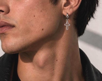 Cross Earrings Hoop Goth Punk Jewelry Silver Stainless Steel