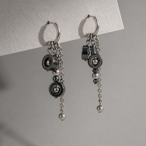 Mismatched Hoop Earrings Silver Dangle Charm Earrings Grunge