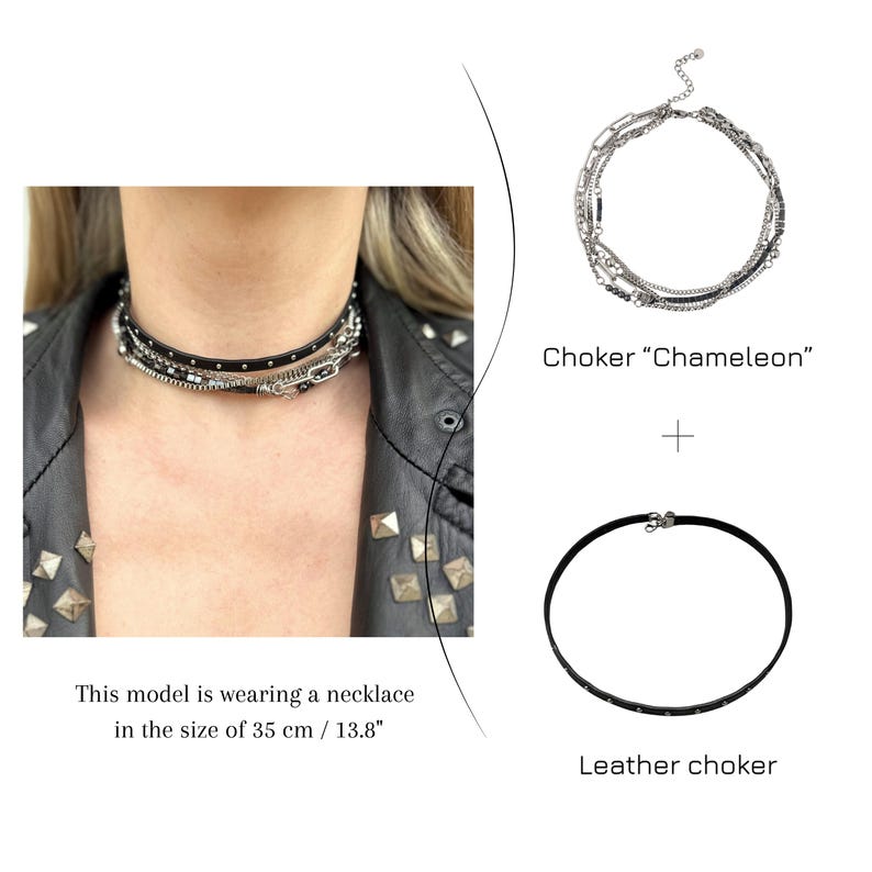 Leather bracelet Punk bracelet Grunge choker Layered necklace set Surgical steel Grunge necklace Alternative necklace Leather choker