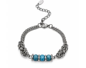 Blue Apatite Bracelet Chain Natural Teal Blue Gemstone Jewelry Silver Surgical Steel