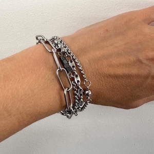 Layered Kettenarmband Chunky Punk Schmuck Silber Edelstahl