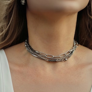 Layered necklace set with hematite Brutalist choker Necklace grunge choker set Grunge necklace Alternative necklace