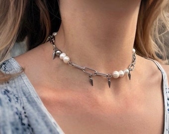Barbed wire necklace Grunge necklace men Paperclip necklace Adjustable choker Choker Necklace Pearl choker Spiky choker Grunge choker