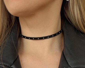 Leather Choker Gothic Punk Necklace Studded Collar goth