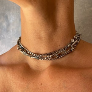 Surgical steel Layered necklace set with hematite Necklace grunge choker set Grunge necklace Alternative necklace Hypoallergenic