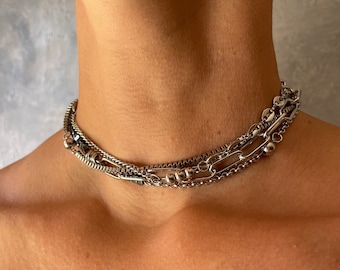 Chirurgischer Stahl Layered Halskette-Set mit Hämatit Halskette Grunge-Choker-Set Grunge Halskette Alternative Halskette