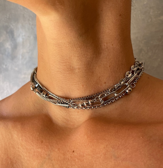 Acciaio chirurgico Collana a strati con ematite Collana girocollo grunge Collana grunge Collana alternativa Ipoallergenico