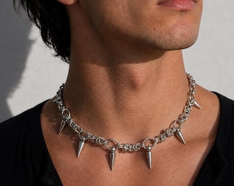 Spike Chain Necklace Men Choker Punk Jewelry Stainless Steel