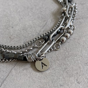 Leather bracelet Punk bracelet Grunge choker Layered necklace set Surgical steel Grunge necklace Alternative necklace Leather choker
