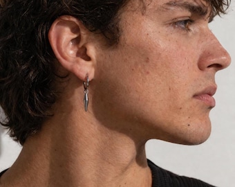 Männer Silber Spike Ohrringe Dangle Anhänger Hoop Chirurgenstahl Grunge