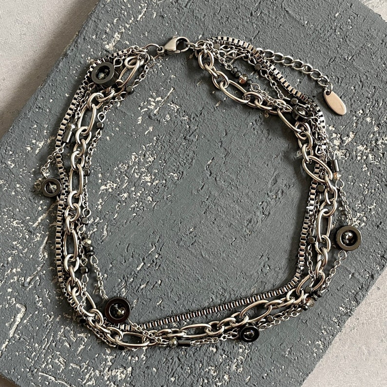 Grunge bracelet Goth bracelet Grunge choker Layered necklace set Surgical steel with hematite Necklace set Grunge necklace image 5