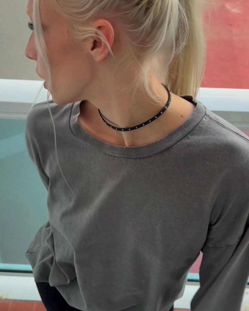 Skórzana bransoletka warstwowa, choker punkowy ze stali chirurgicznej zdjęcie 9