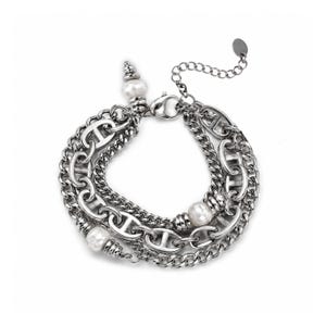 Chunky Pearl Chain Bracelet Layered Wrist Stack Link Statement Jewelry Silver Stainless Steel