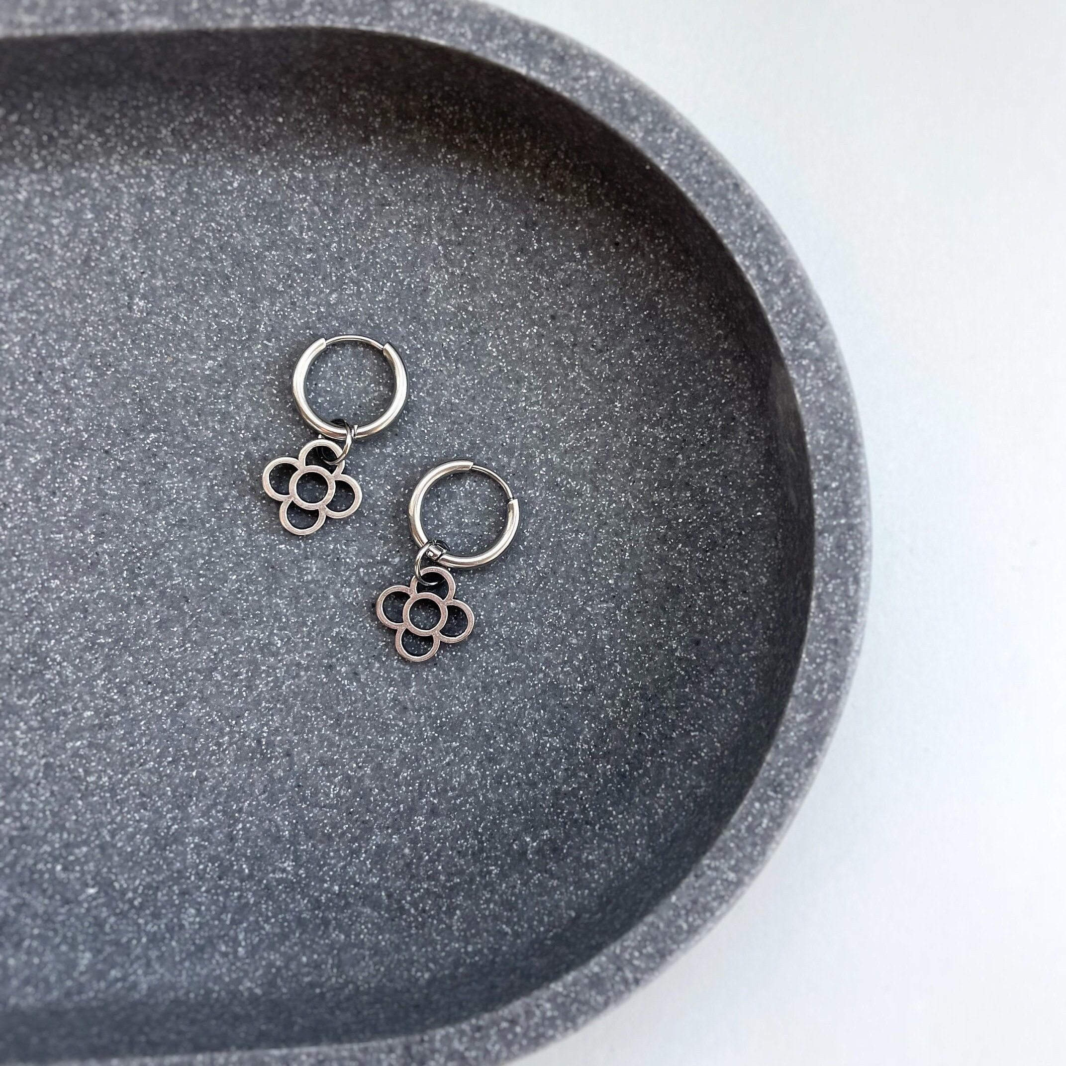 Surgical steel flower pendant hoop earrings grunge, jewelry for women casual Barcelona symbol panot