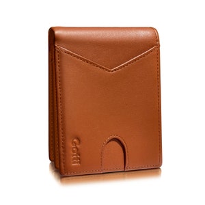 Cartera de cuero de grano completo para hombre, dos ventanas para identificación, bloqueo RFID, portatarjetas para 9 tarjetas, regalo para él, billetera de cuero