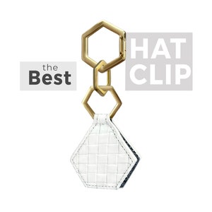 Magnetic Hat Clip for travel - Secure to your bag purse or luggage to carry your hats safely - White with gold buckle cap retainer