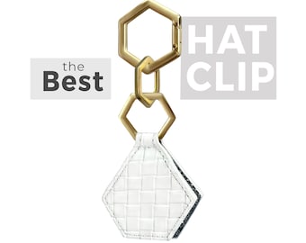 Magnetic Hat Clip – White & Gold Buckle Travel Accessory